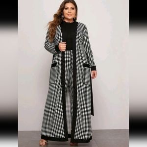 Shein | 4XL | Houndstooth floor-length cardigan jacket with pockets